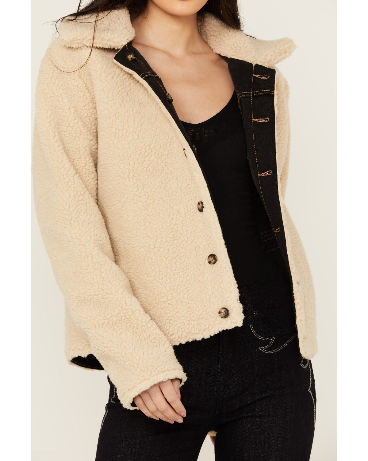 Image #2 - Idyllwind Women's Blackburn Reversible Denim Sherpa Jacket, Black, hi-res