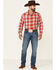 Wrangler Retro Premium Men's Large Plaid Print Long Sleeve Snap Western Shirt , Red, hi-res