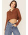 Image #1 - Callahan Women's Rootbeer Brown Cable Knit Long Sleeve Daisy Polo, Brown, hi-res
