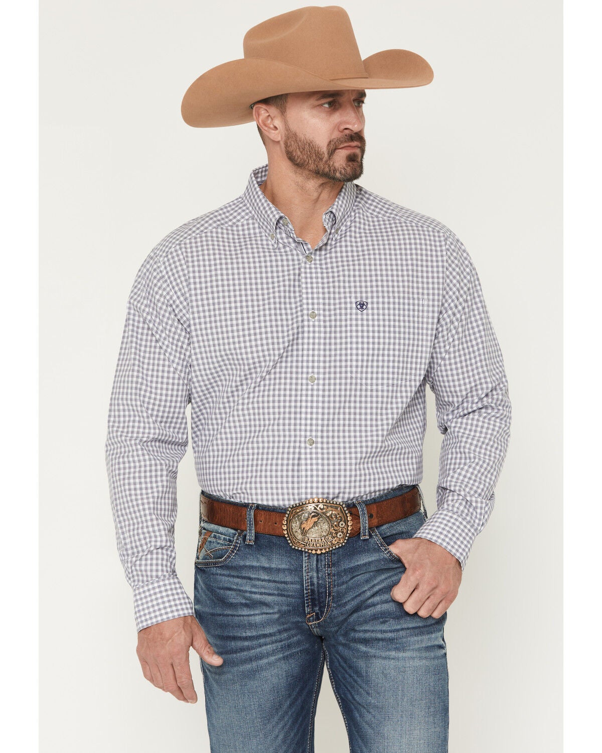 Image #1 - Ariat Men's Pro Series Blaire Plaid Print Long Sleeve Button-Down Western Shirt, Grey, hi-res