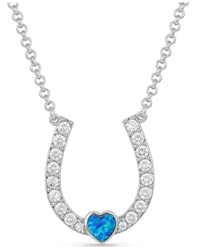 Montana Silversmiths Women's Lucky In Love Heart-Horseshoe Necklace, Silver, hi-res