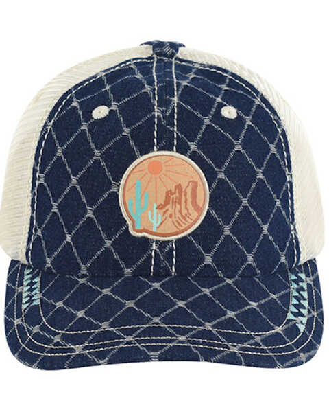 Image #1 - Trenditions Women's Catchfly Denim Diamond Weave And Desert Baseball Cap , Navy, hi-res