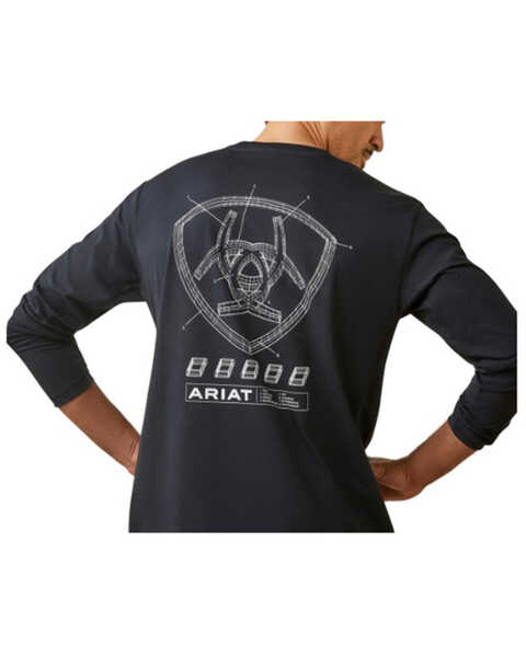Image #2 - Ariat Men's Rebar Workman Blueprint Long Sleeve Graphic T-Shirt, Black, hi-res