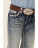Grace In LA Girls' (4-6X) Medium Wash Pink Border Pocket Bootcut Jeans , Blue, hi-res