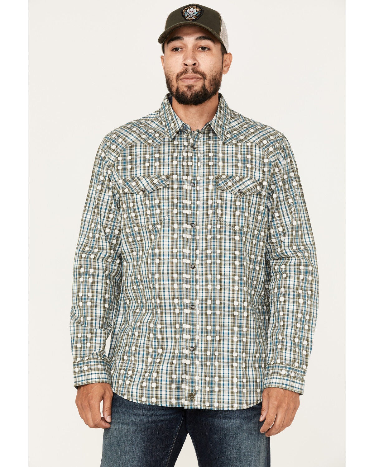 Moonshine Spirit&reg; Men's Rough Patch Plaid Snap Western Shirt, Cream, hi-res