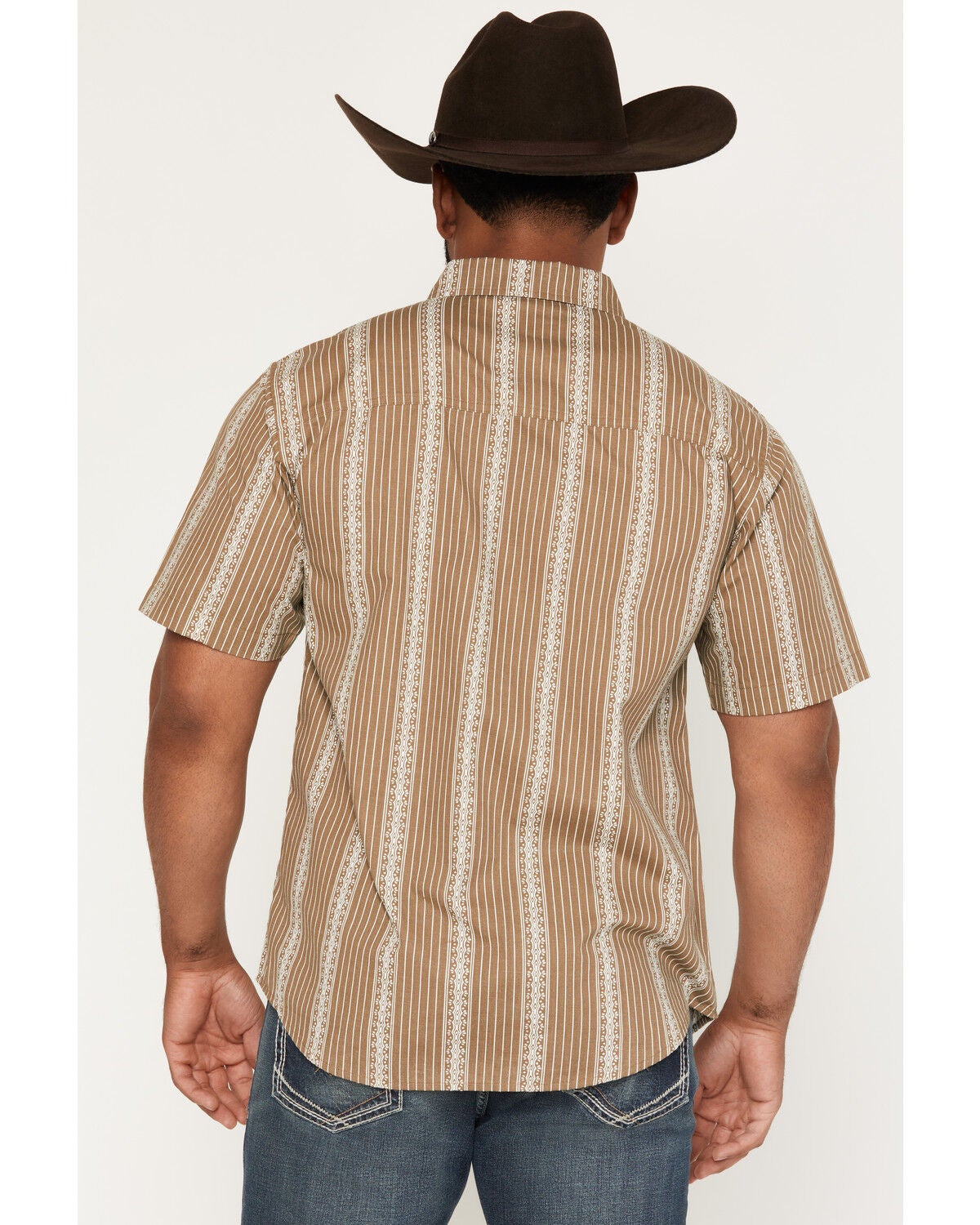 Image #4 - Seager Men's Caldera Striped Print Short Sleeve Button-Down Western Shirt, Khaki, hi-res