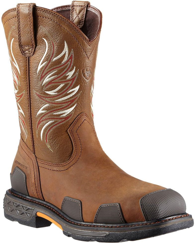 Ariat Overdrive Pull-On Work Boots - Composite Toe, Brown, hi-res