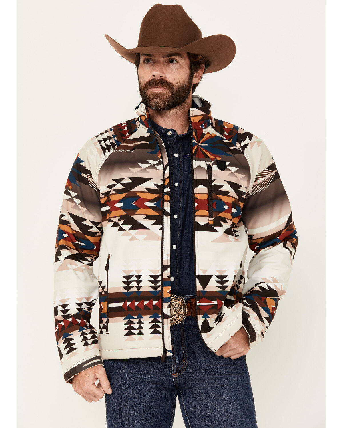 Image #1 - RANK 45® Men's Southwestern Print Softshell Jacket, Tan, hi-res