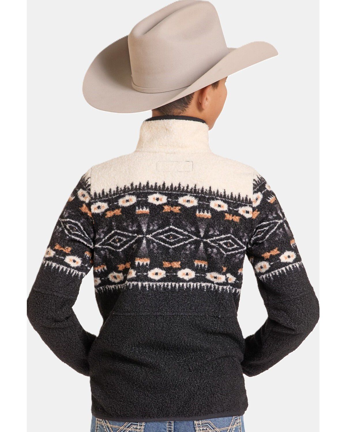 Image #2 - Powder River Outfitters Boys' Southwestern Print Berber 1/4 Zip-Up Pullover, Blue, hi-res