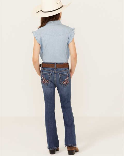 Image #3 - Shyanne Little Girls' Maren Medium Wash Embroidered Pocket Bootcut Comfort Stretch Denim Jeans , Medium Wash, hi-res
