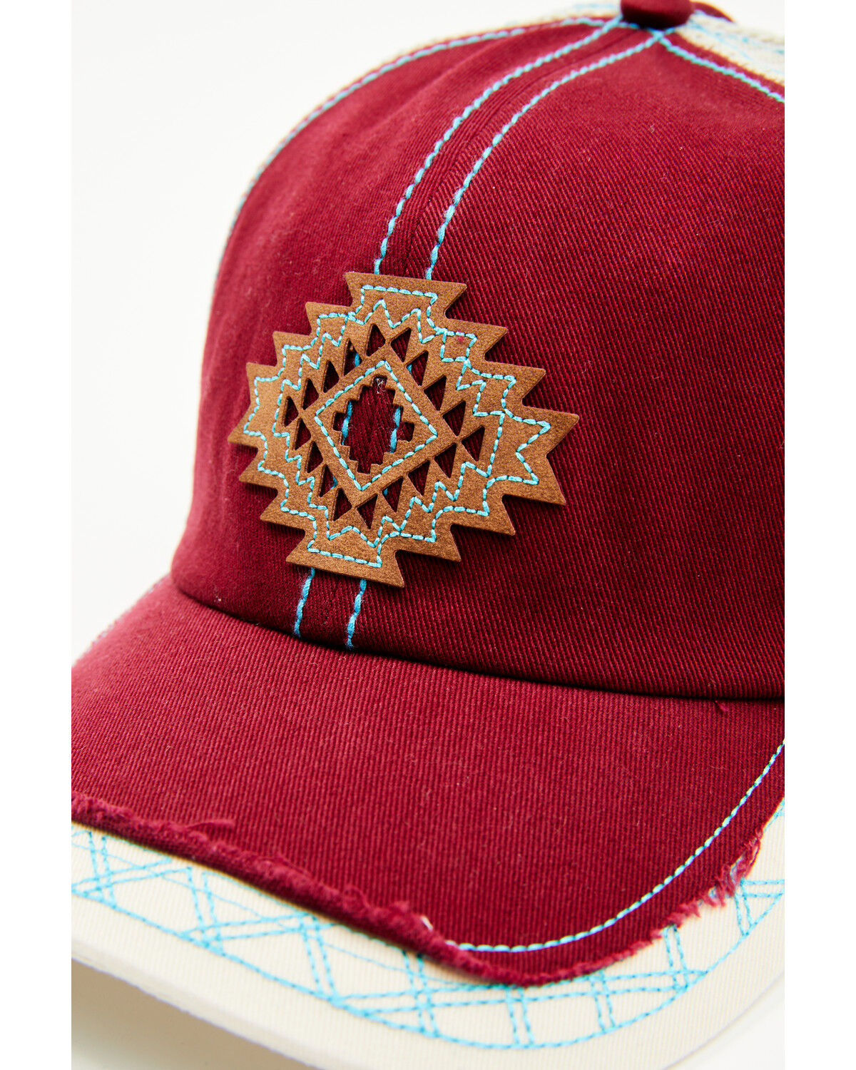 Image #2 - Trenditions Women's Catchfly Laser Cut Aztec Patch Baseball Cap, Burgundy, hi-res