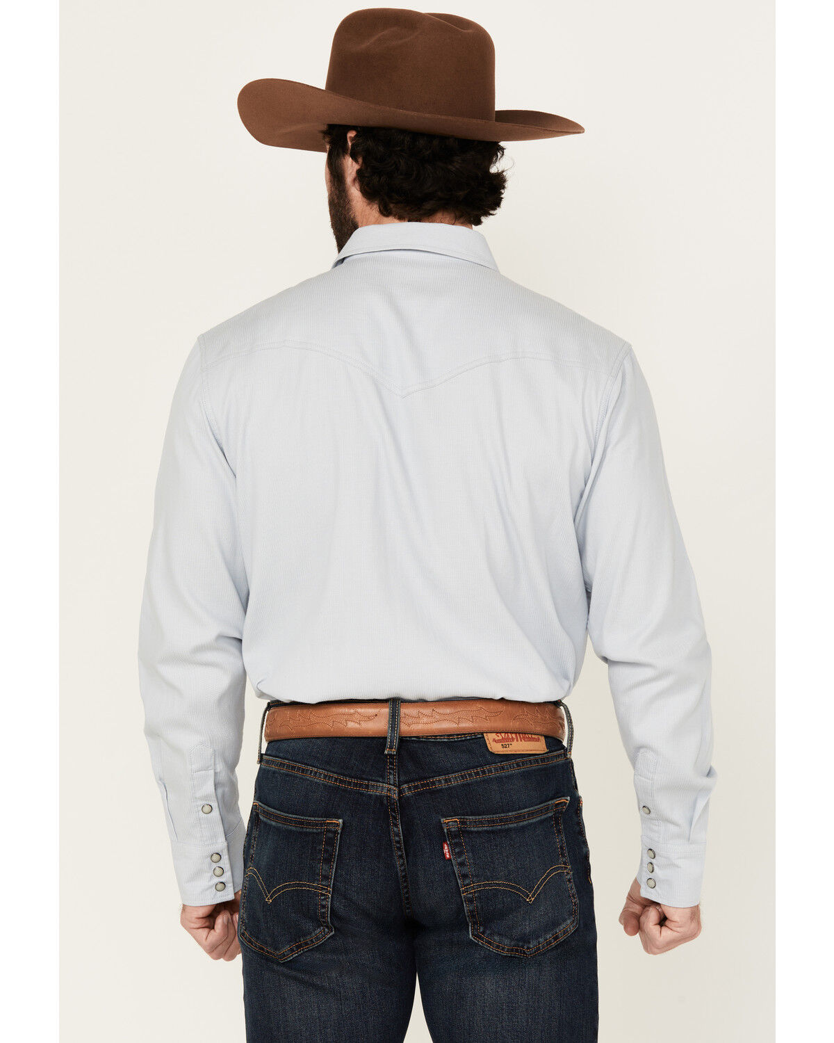 Image #4 - Blue Ranchwear Men's Alcova Solid Long Sleeve Snap Western Shirt, Light Blue, hi-res