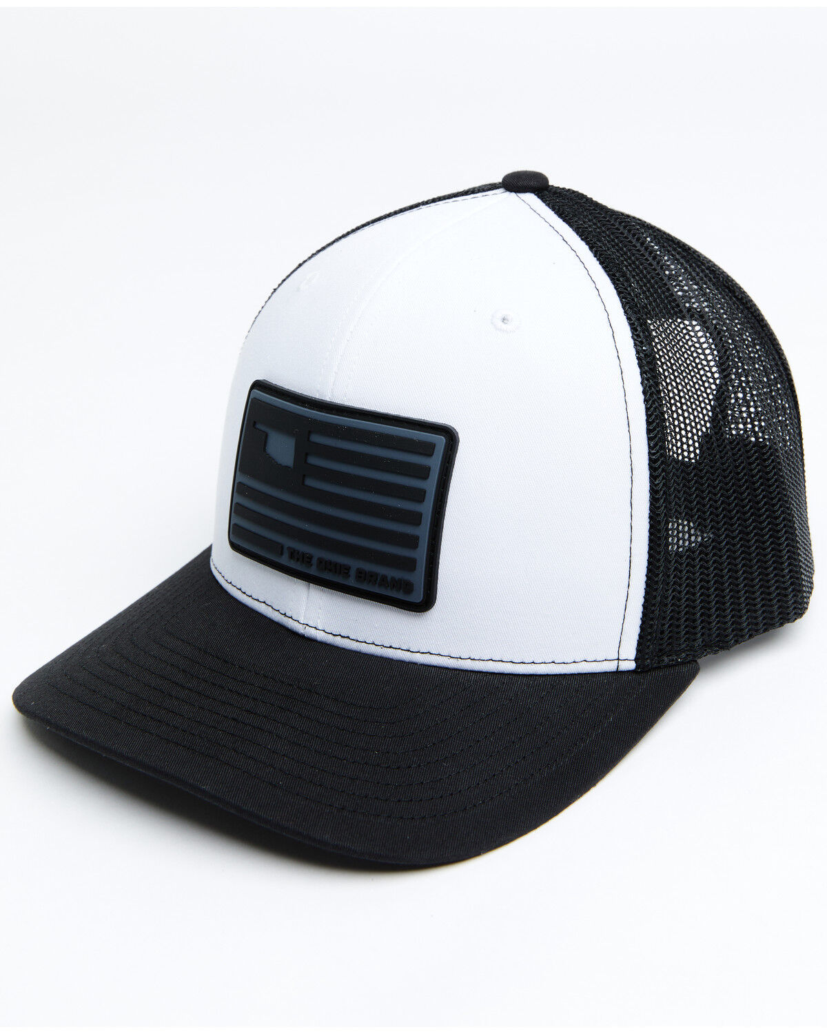 Image #1 - Okie Men's Billy Rubber Flag Logo Patch Mesh-Back Ball Cap - White & Black, White, hi-res