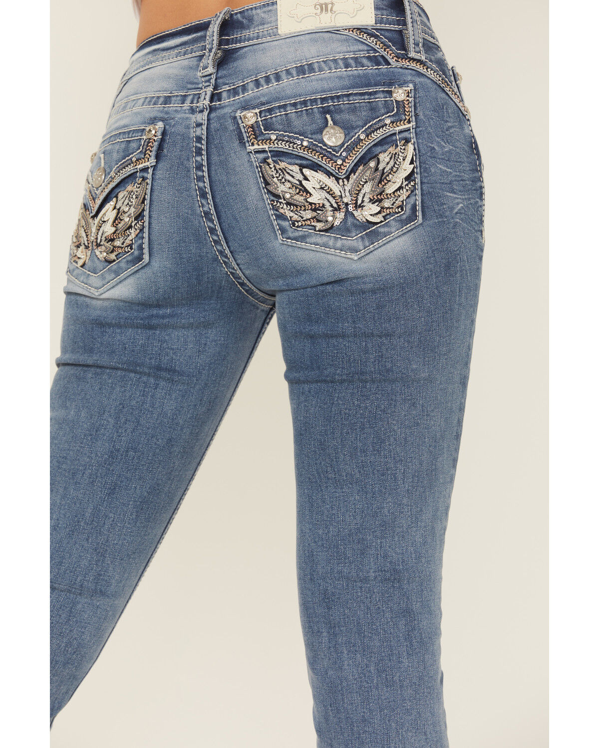 Image #2 - Miss Me Women's Medium Wash Wing Embroidered 32" Bootcut Stretch Jeans, Medium Wash, hi-res