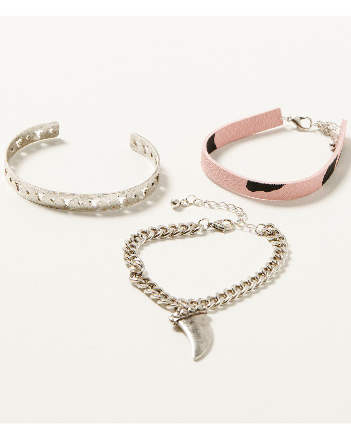 Image #1 - Shyanne Women's Disco Cowgirl Steer Head Chain & Cuff Bracelet Set - 3-Piece, Pink, hi-res