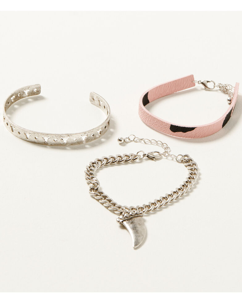 Prime Time Jewelry Women's Disco Cowgirl Steer Head Chain & Cuff Bracelet Set - 3-Piece, Pink, hi-res