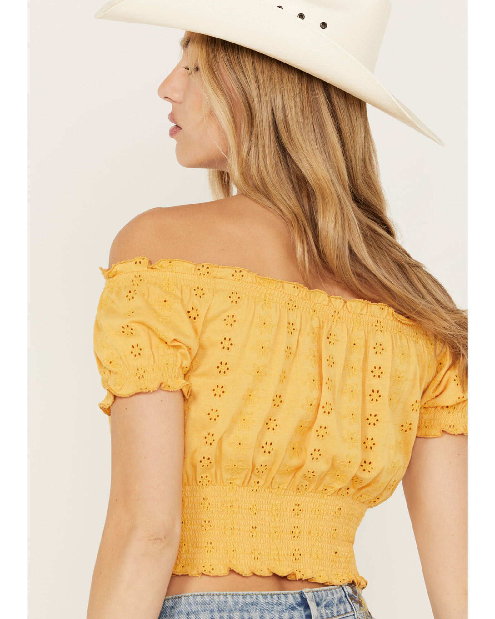 Yellow smocked crop top cheap