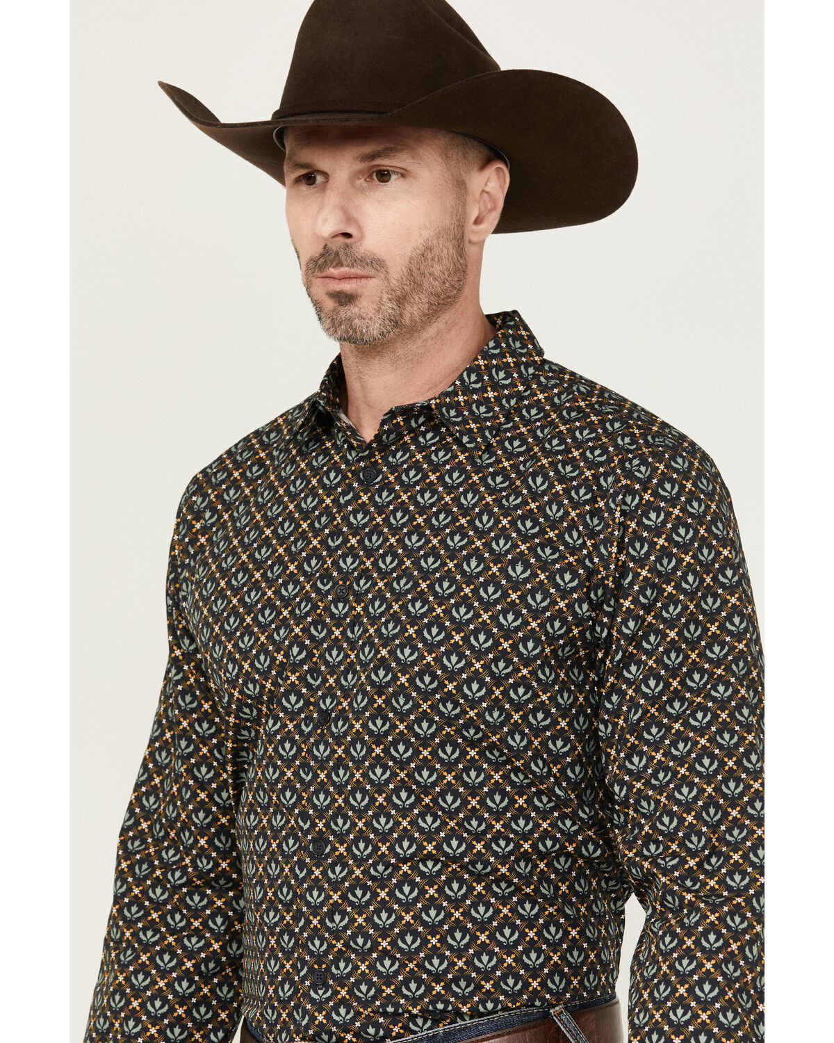 Image #2 - Gibson Men's Fleur de Lis Floral Print Long Sleeve Button-Down Western Shirt, Navy, hi-res