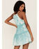 Image #4 - Rock & Roll Denim Women's Eyelet Halter Ruffle Mini Dress, Teal, hi-res