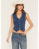 Image #1 - 26 International Women's Scalloped Edge Fitted Denim Vest, Medium Wash, hi-res