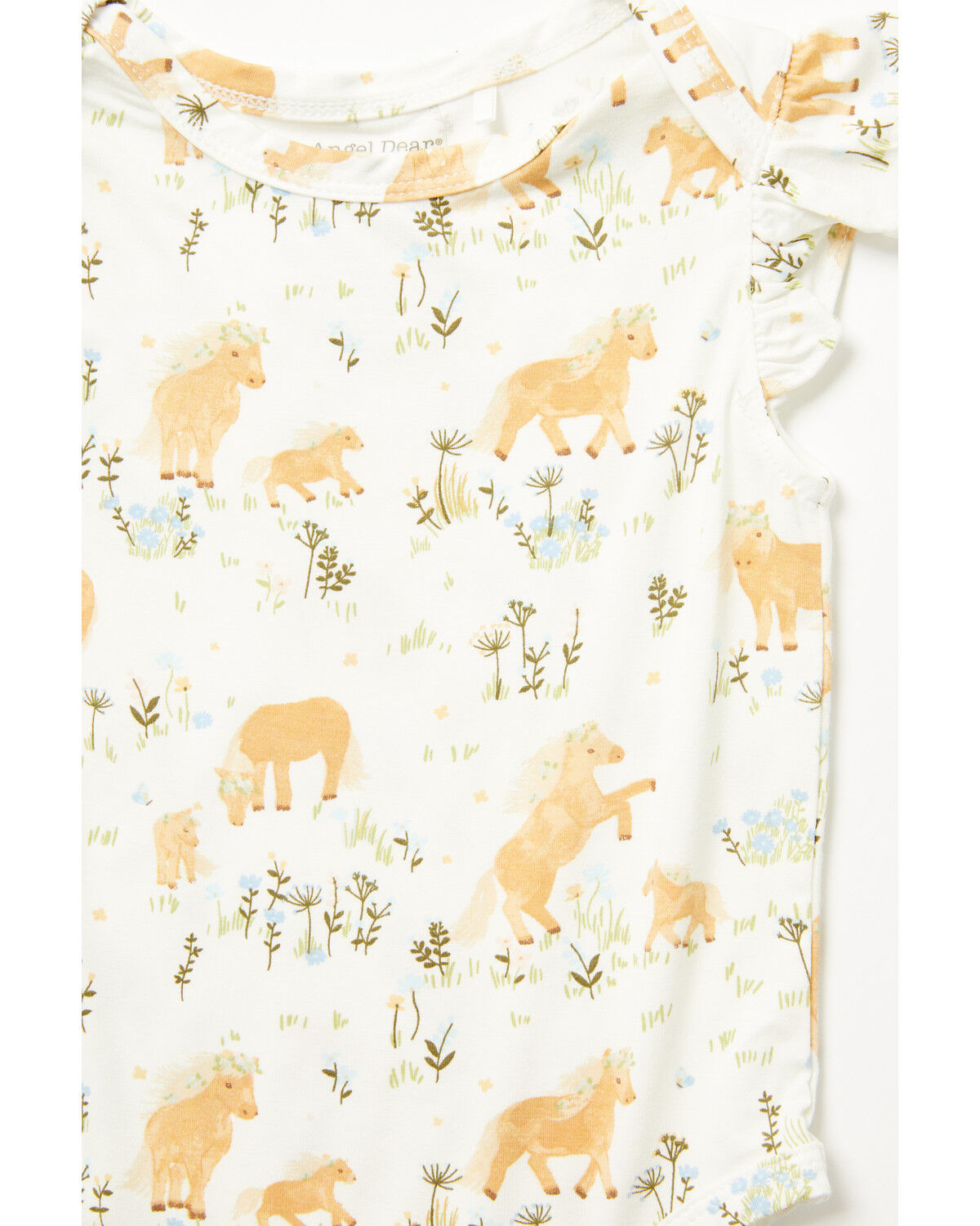 Image #2 - Angel Dear Infant Girls' Pretty Ponies Ruffle Sleeve Snap Onesie, Cream, hi-res