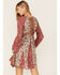 Lovestitch Women's Red & Natural Bell Sleeve Tie Back Mini Dress, Red, hi-res