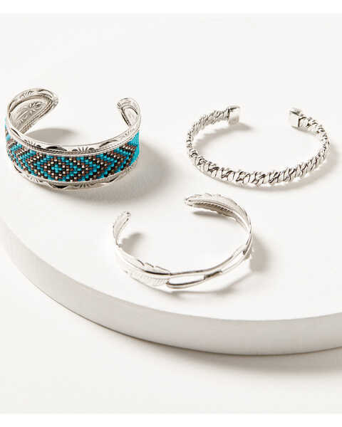Image #1 - Idyllwind Women's Wesley Court Feather Turquoise Cuff Bracelet Set - 3-Piece, Silver, hi-res