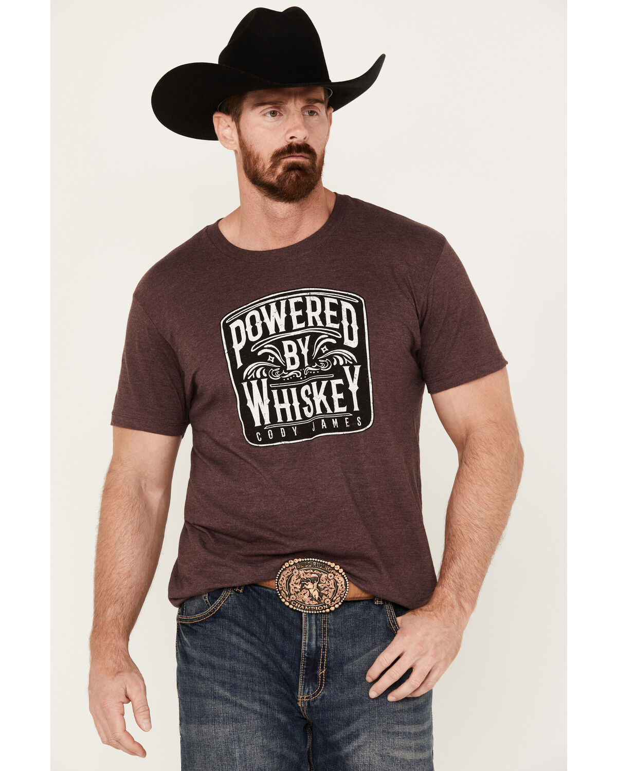 Image #1 - Cody James Men's Powered By Whiskey Short Sleeve Graphic T-Shirt, Burgundy, hi-res