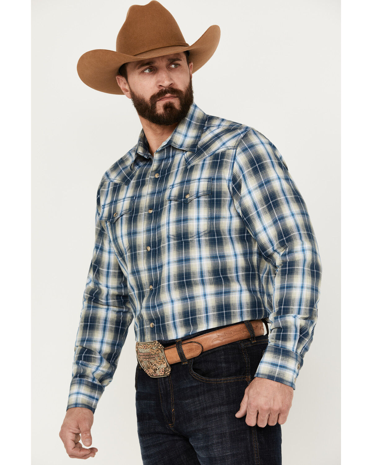 Image #2 - Wrangler Retro Men's Premium Plaid Print Long Sleeve Snap Western Shirt, Multi, hi-res