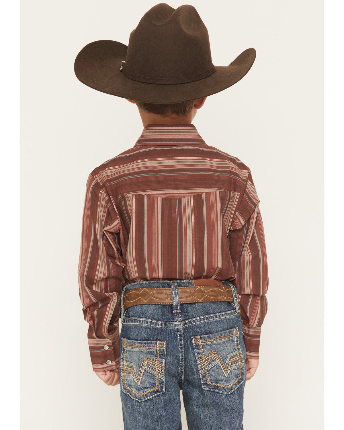 Image #4 - Ely Walker Boys' Striped Long Sleeve Pearl Snap Western Shirt, Burgundy, hi-res