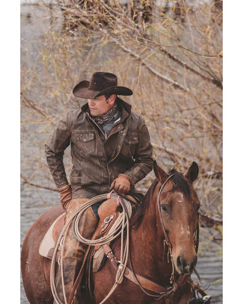 STS Ranchwear Men's Grey The Ranch Hand Leather Jacket , Steel, hi-res