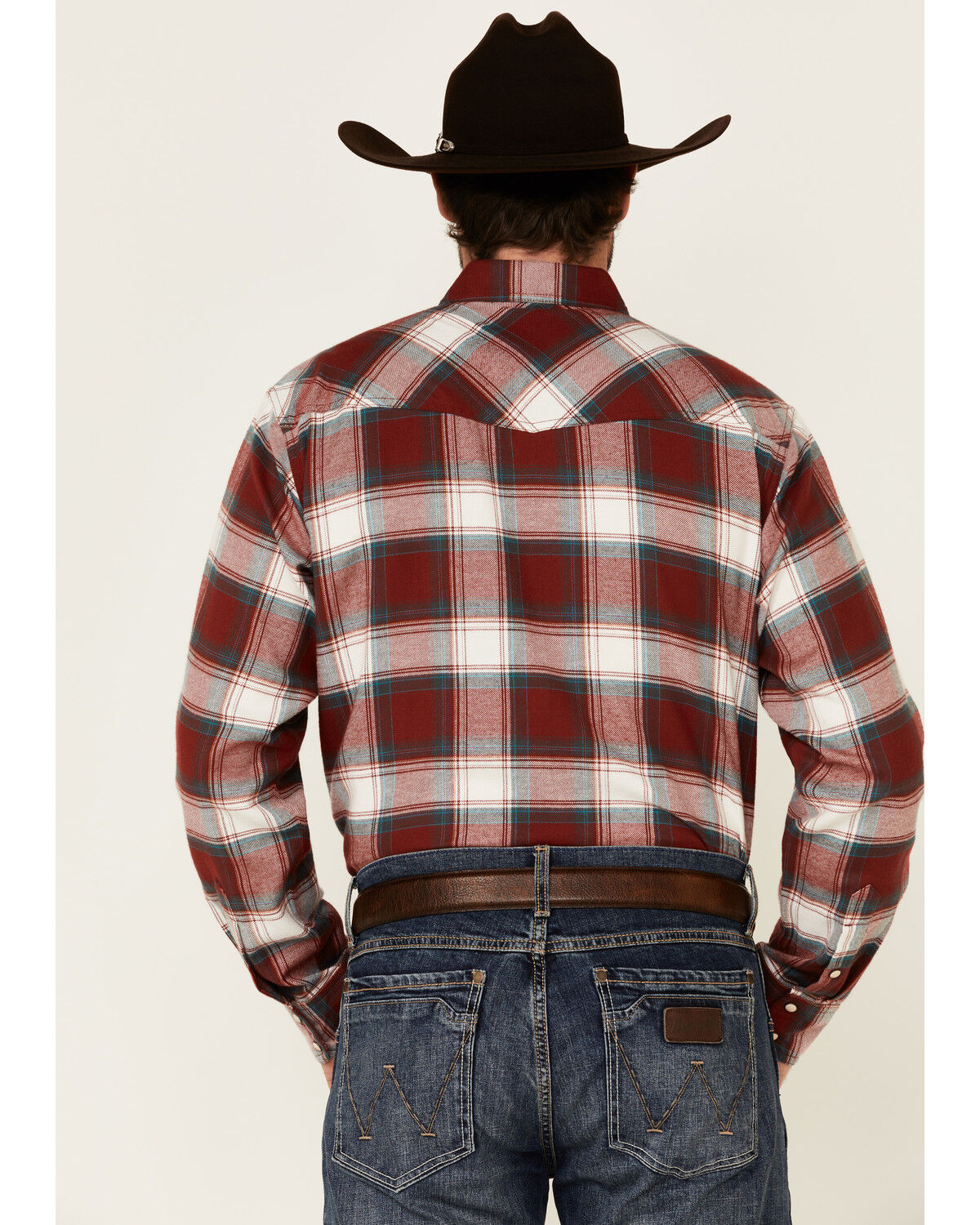 Image #4 - Ariat Men's Hillsboro Retro Large Plaid Long Sleeve Snap Western Flannel Shirt, Red, hi-res
