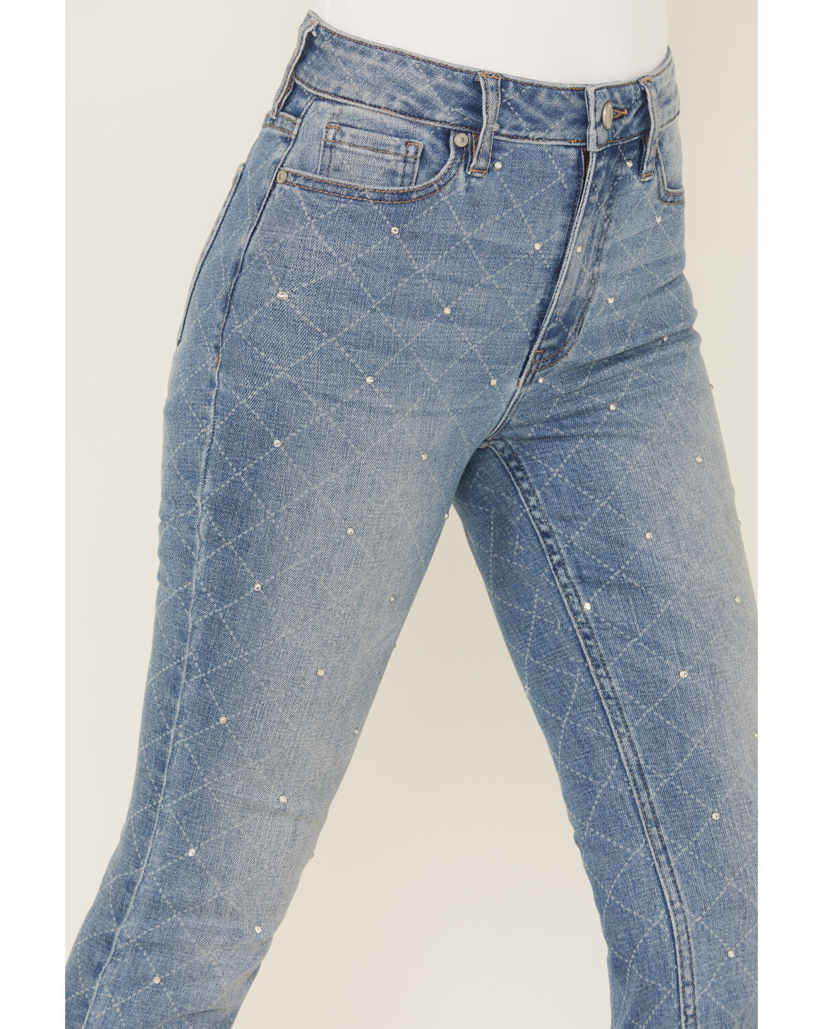 Image #2 - Shyanne Women's Luna Embellished High Rise Flare Stretch Denim Jeans, Light Wash, hi-res