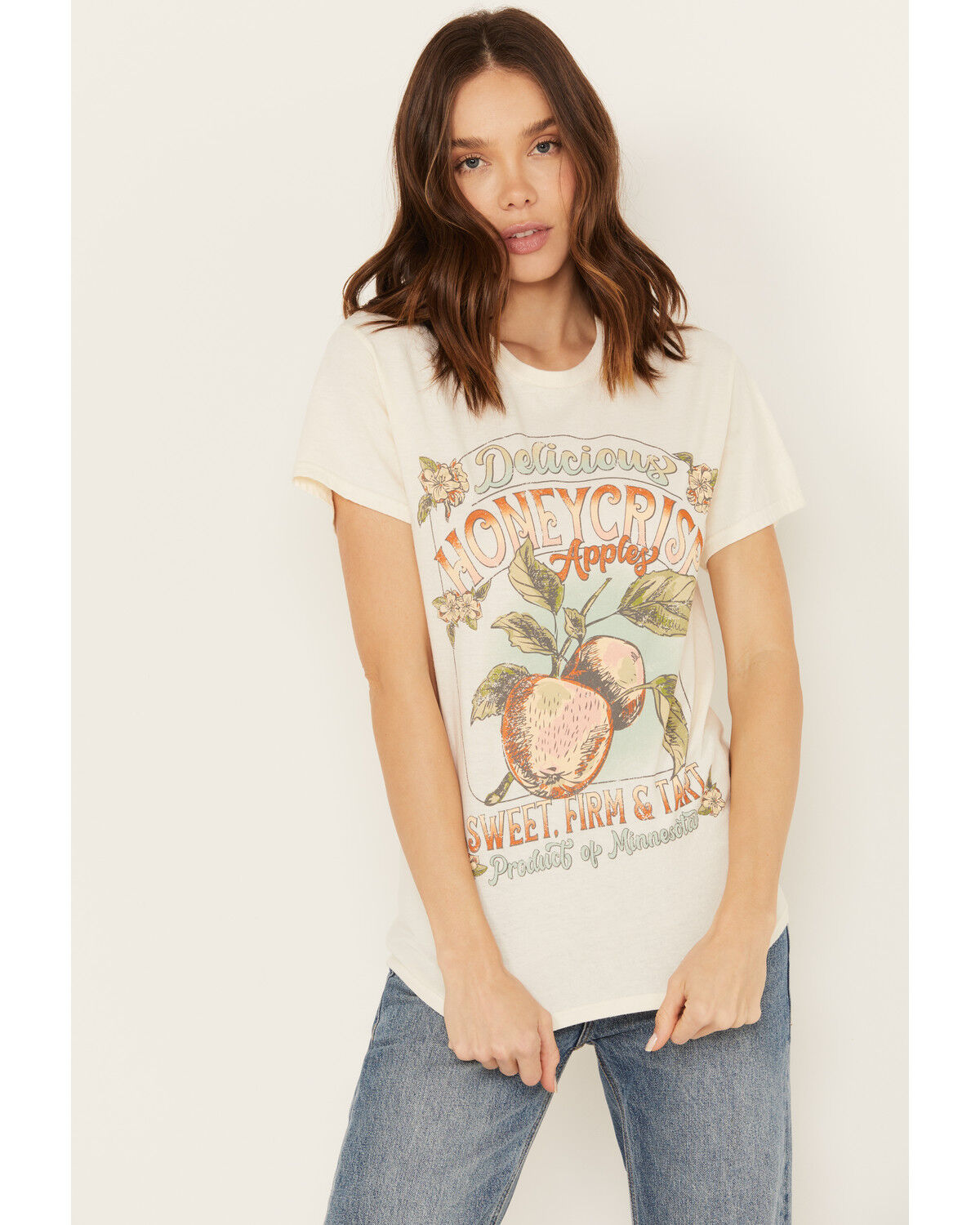 Image #1 - Youth in Revolt Women's Honeycrisp Apples Short Sleeve Graphic Tee, Ivory, hi-res