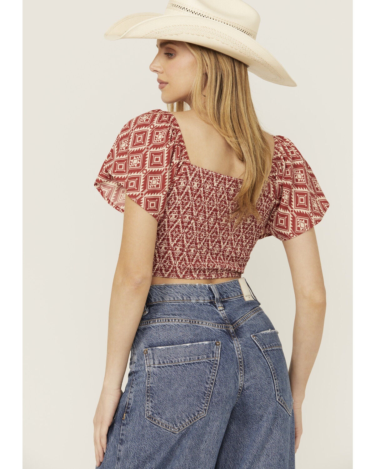 Image #4 - Rock & Roll Denim Women's Southwestern Print Flutter Short Sleeve Top, Red, hi-res