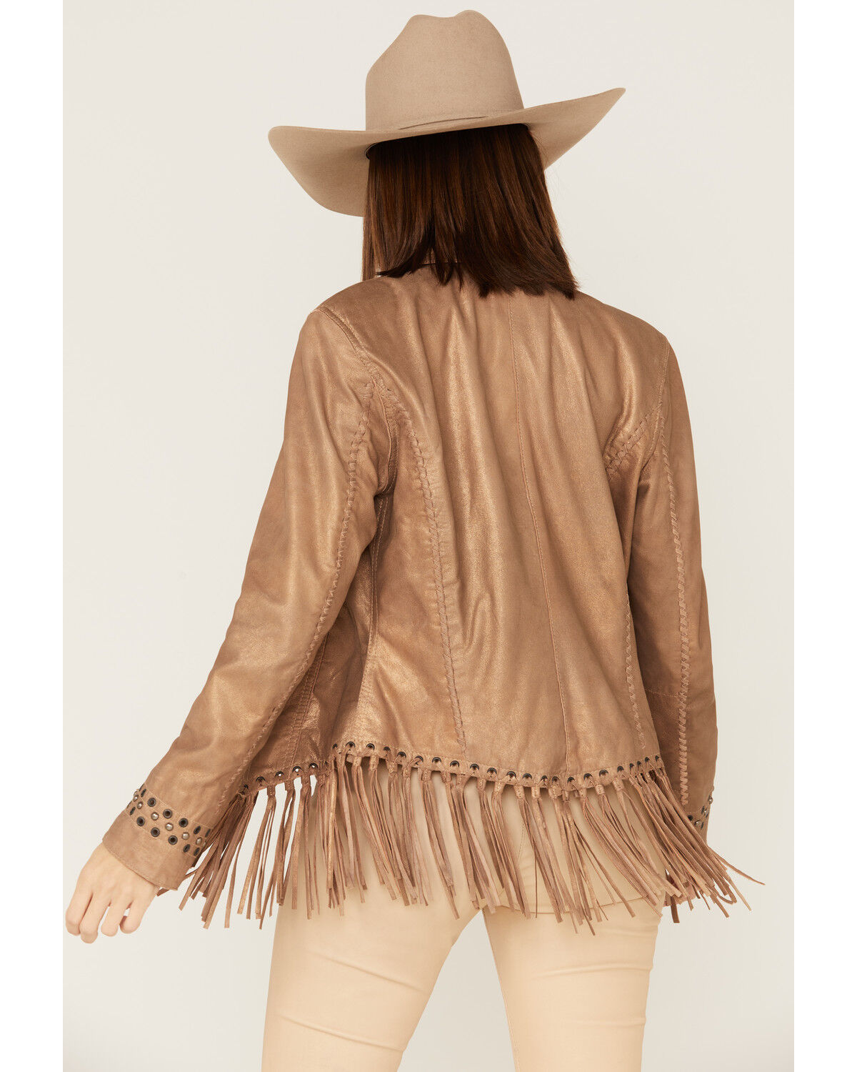 Image #4 - Sidran Women's Pearlized Grommet Trim Fringe Blazer, Rust Copper, hi-res