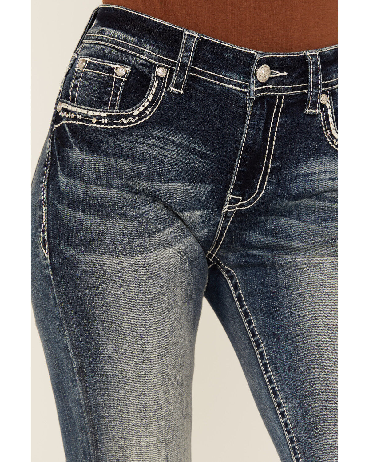 Image #4 - Grace In LA Women's Medium Wash Wing Embroidered Mid Rise Bootcut Stretch Denim Jeans, Medium Wash, hi-res