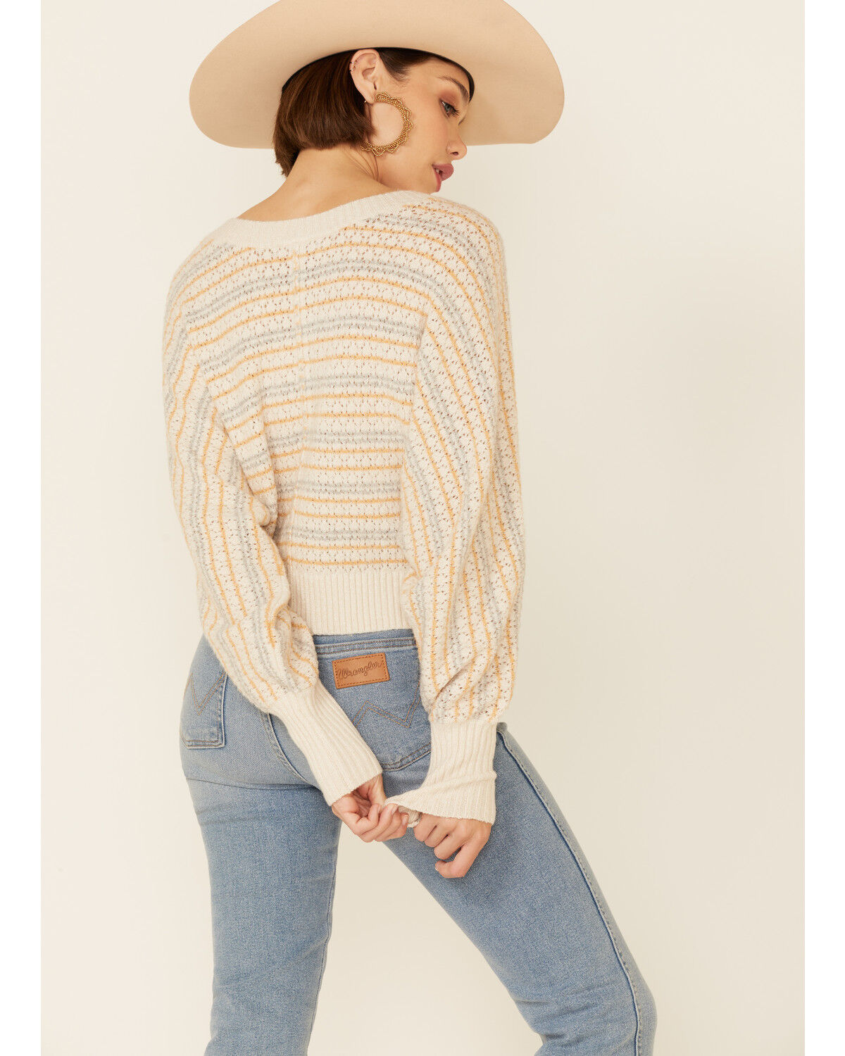 Image #4 - Shyanne Women's Light Yellow Dolman Stripe Pullover Sweater, , hi-res