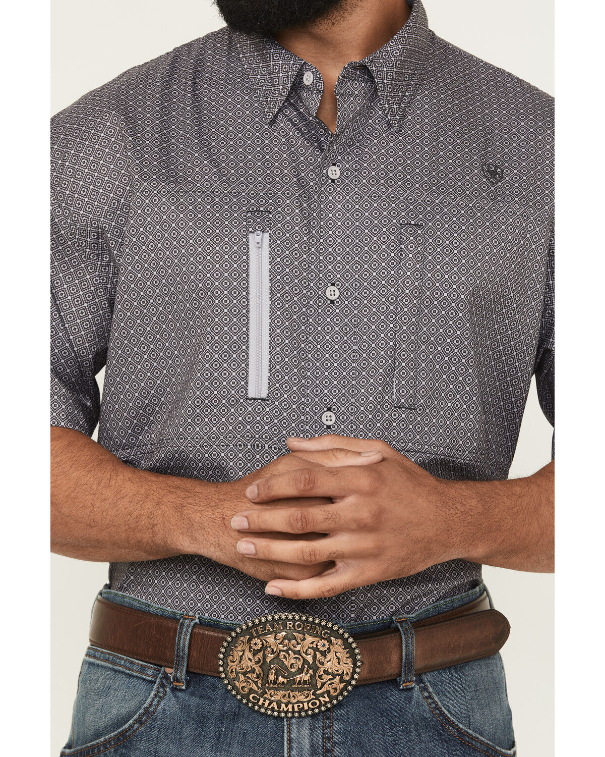 Image #3 - Ariat Men's VenTEK Solid Short Sleeve Button-Down Western Shirt, Black, hi-res