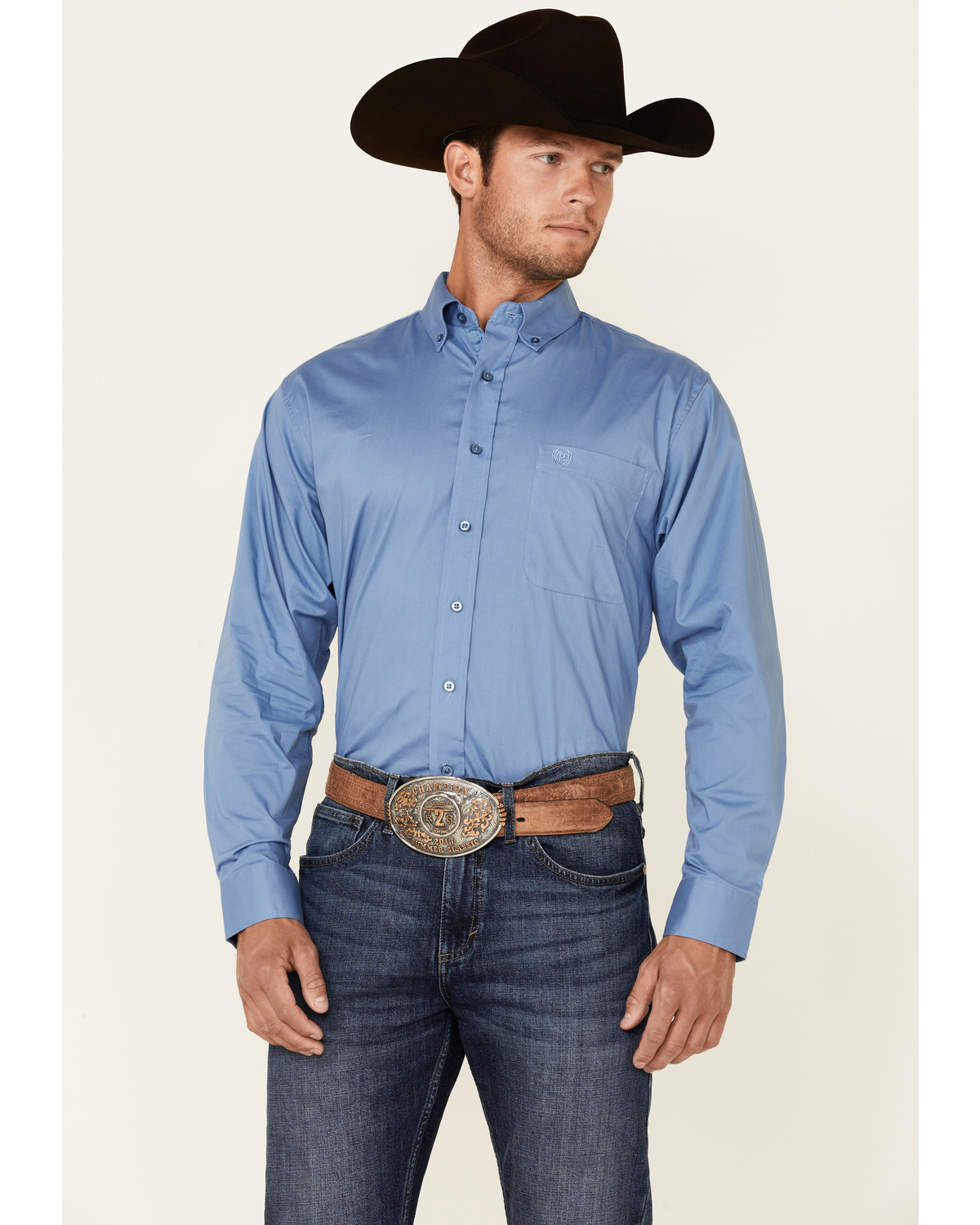 CBTLVSN Mens Cowboy Western Two Pocket Long Sleeve Button Down Work Shirt 