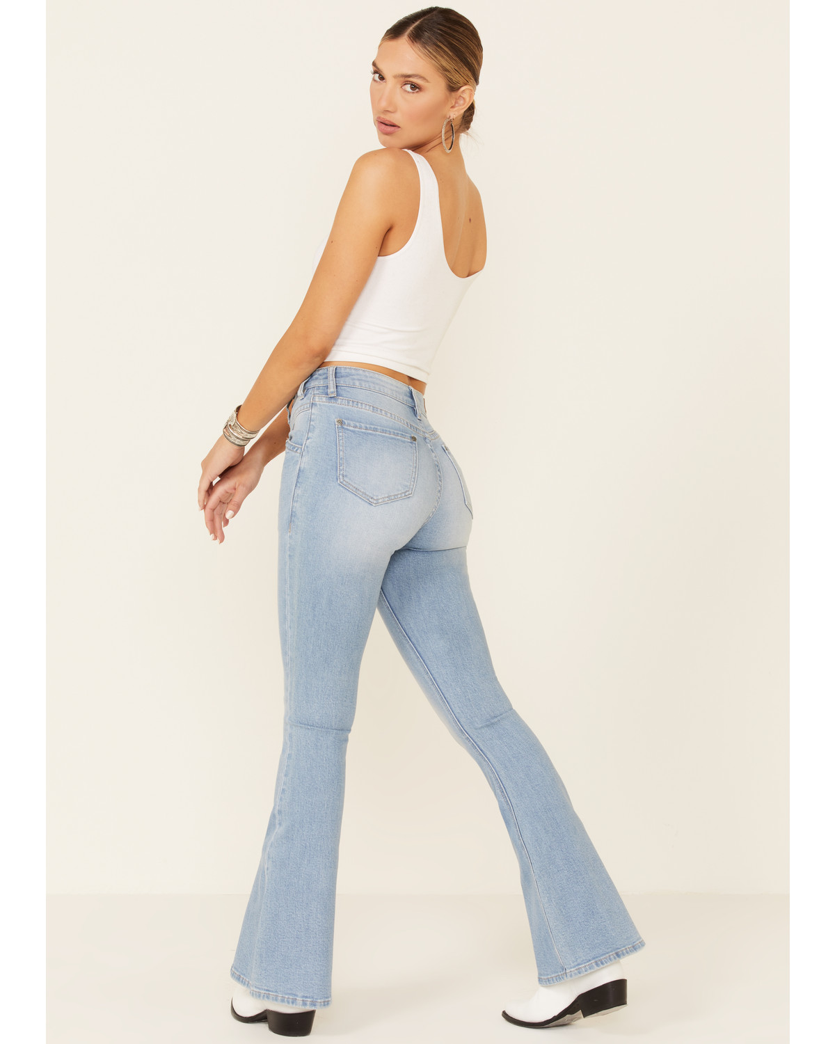 high rise light wash jeans
