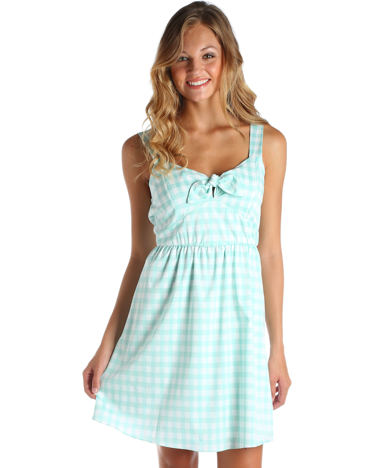 green and white gingham dress