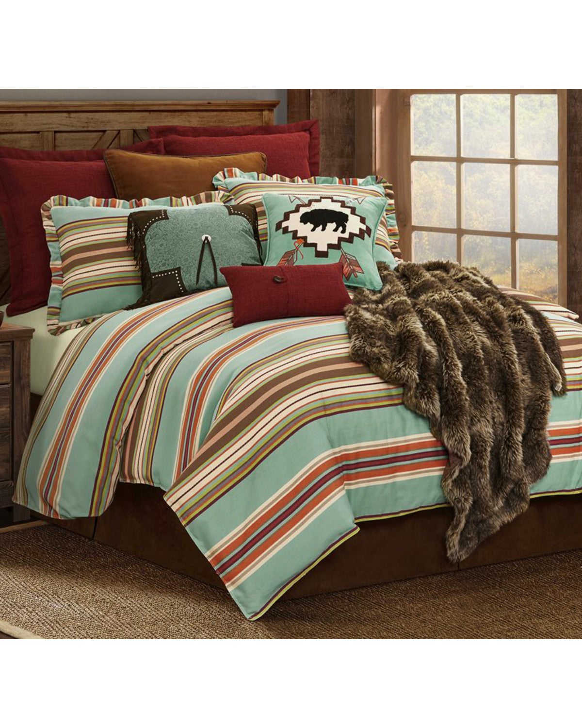 Hiend Accents Turquoise Serape 3 Piece Comforter Set Super King Sheplers