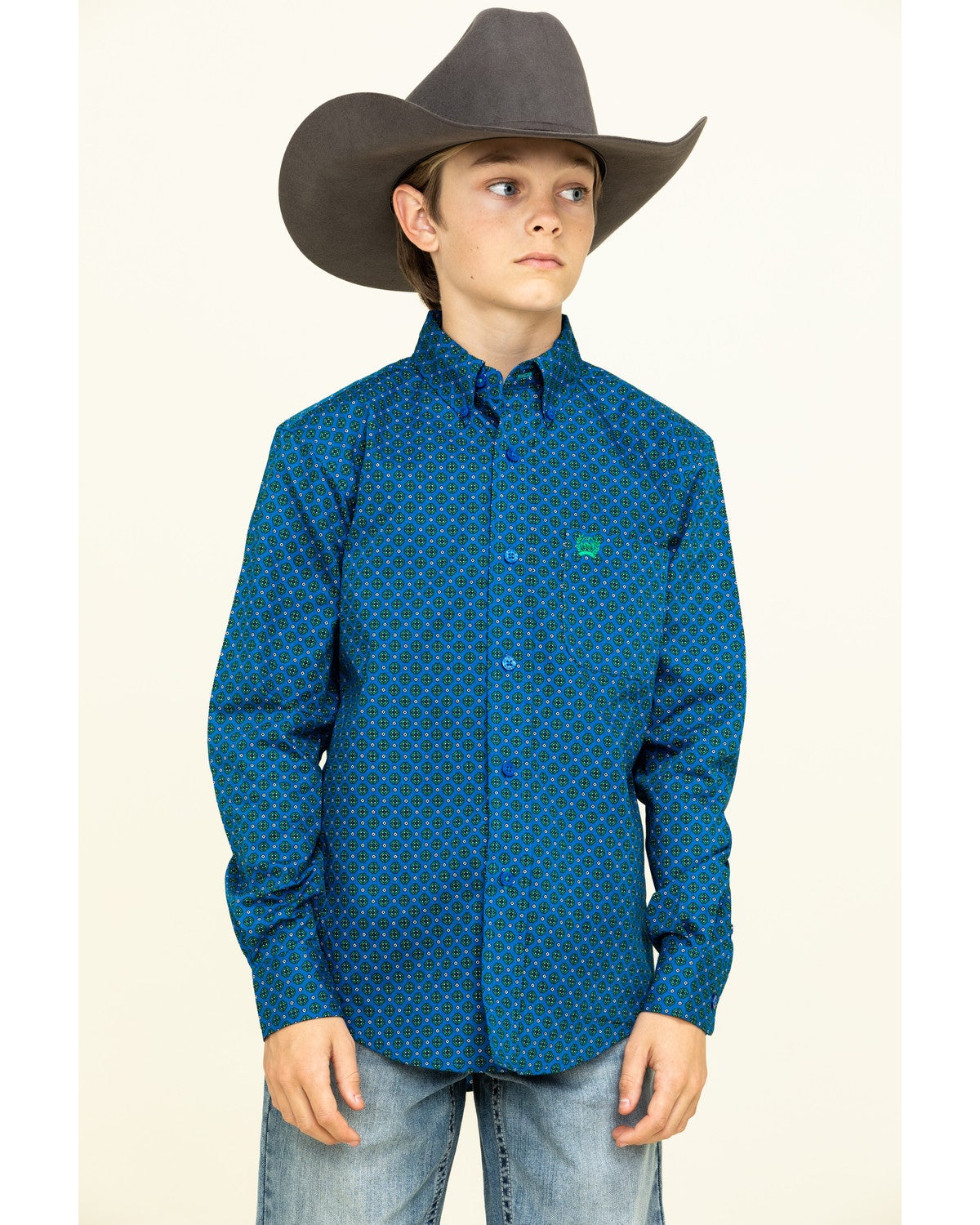 Cinch Boys' Royal Blue Geo Print Long Sleeve Western Shirt Sheplers