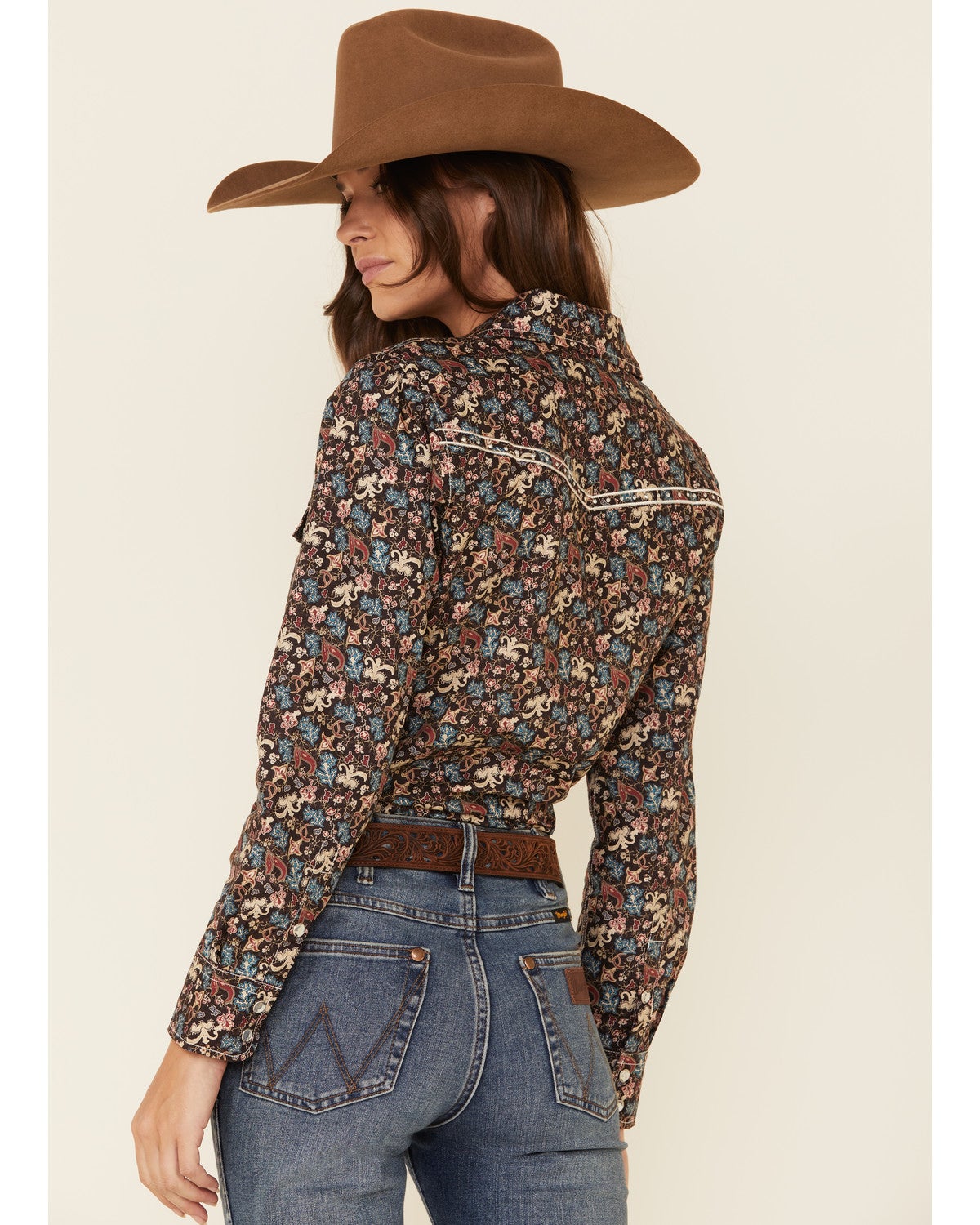 Cowgirl Hardware Women's Brown Floral Print Long Sleeve Western Shirt Sheplers