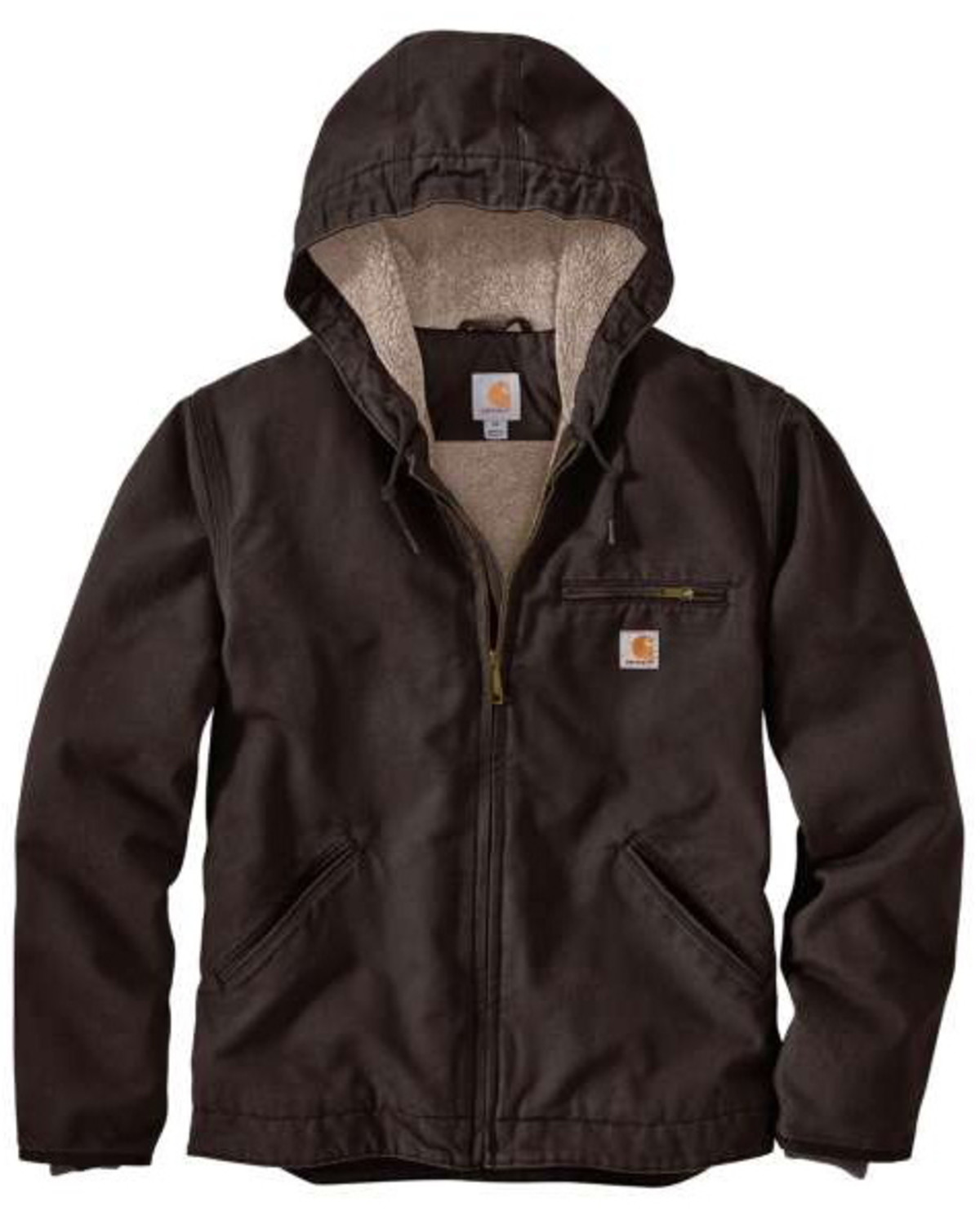 Carhartt Men's Dark Brown Washed Duck Sherpa Lined Hooded Work Jacket ...