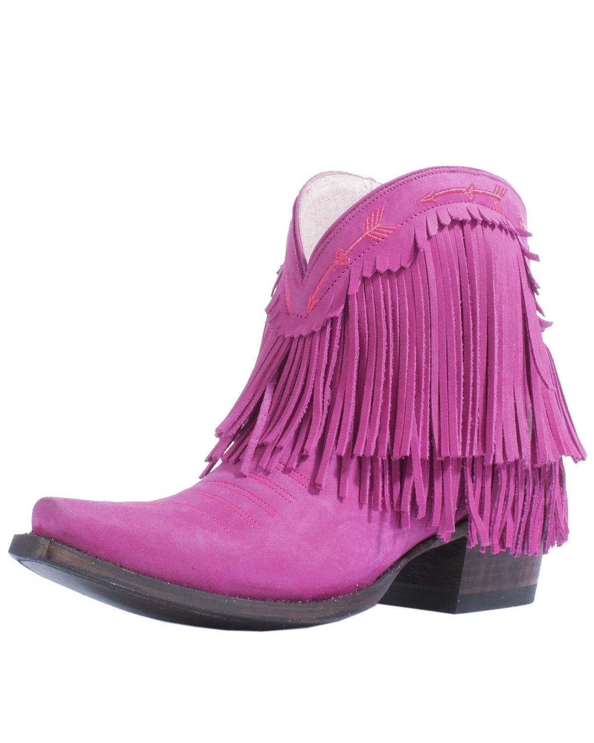 hot pink fringe booties