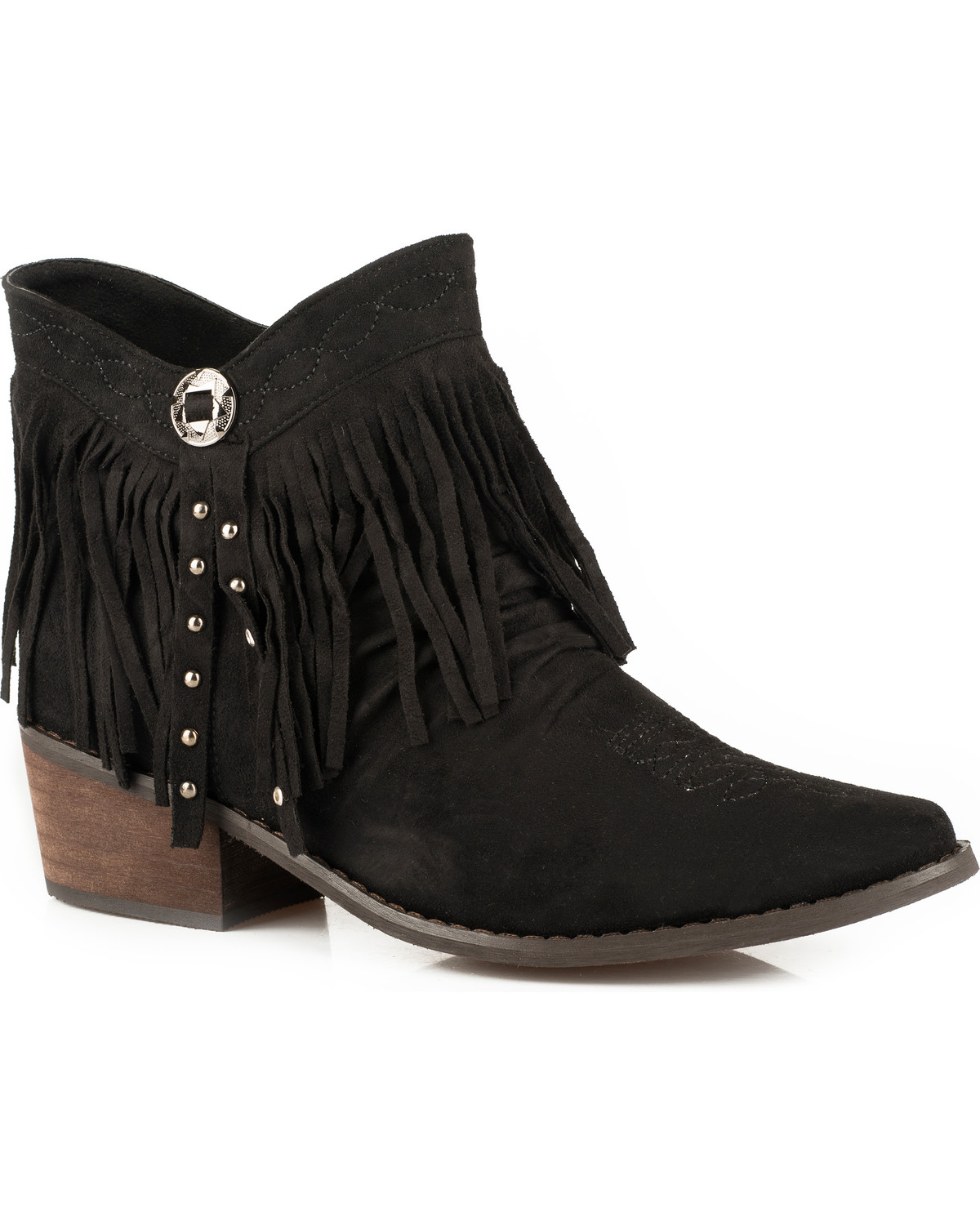 womens black fringe booties