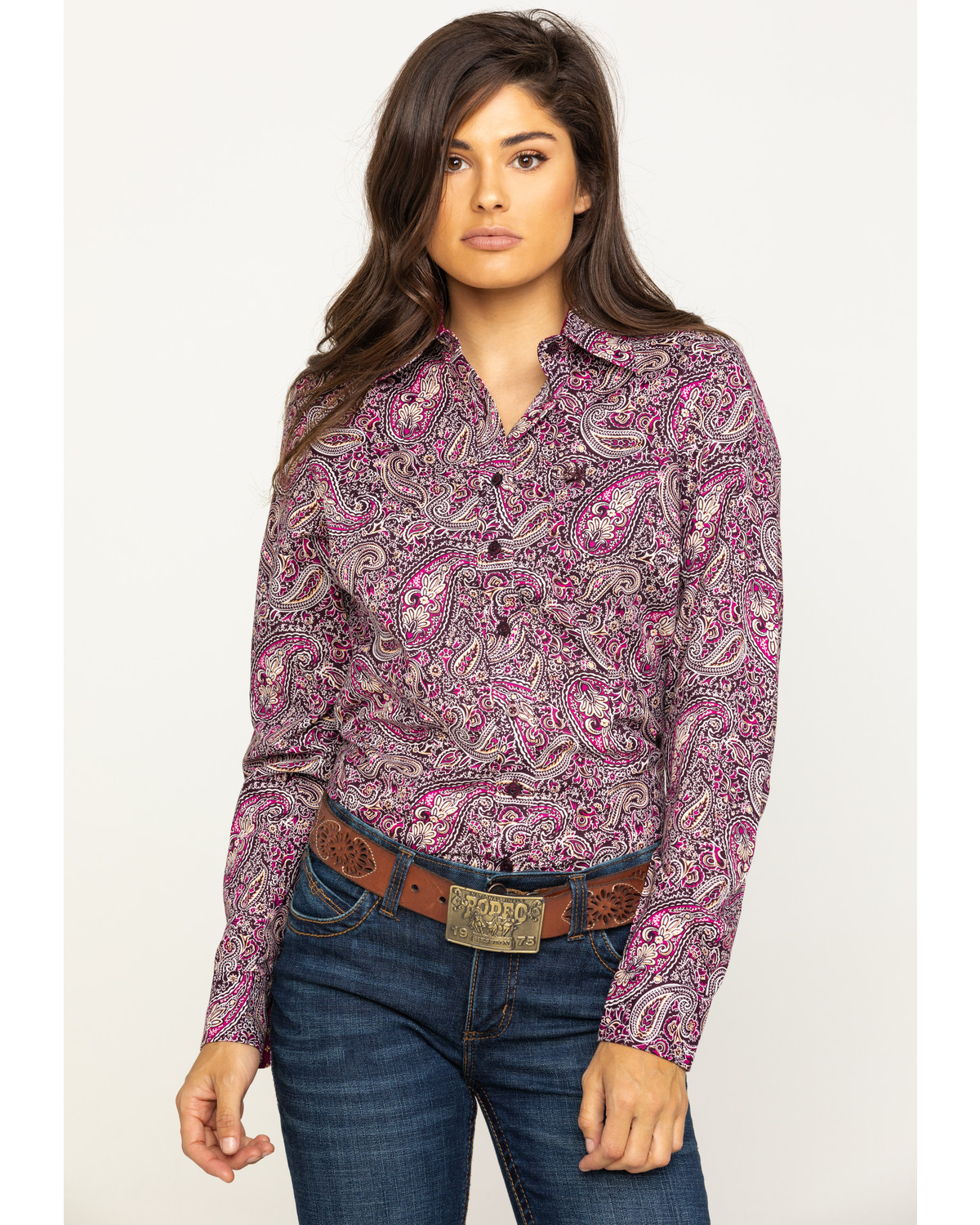 Cinch Women's Purple Paisley Button