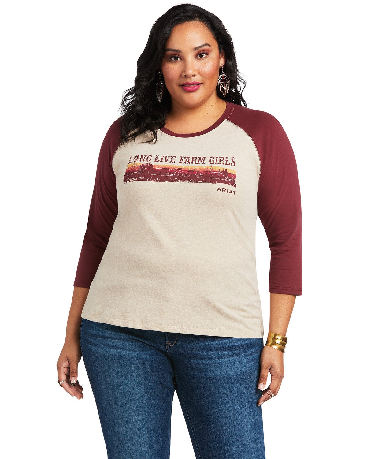 Farm Girls Oatmeal Baseball Tee - Plus 